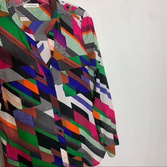 Calvin Klein multicolor long tab sleeve career blouse small women’s professional - Picture 5 of 6